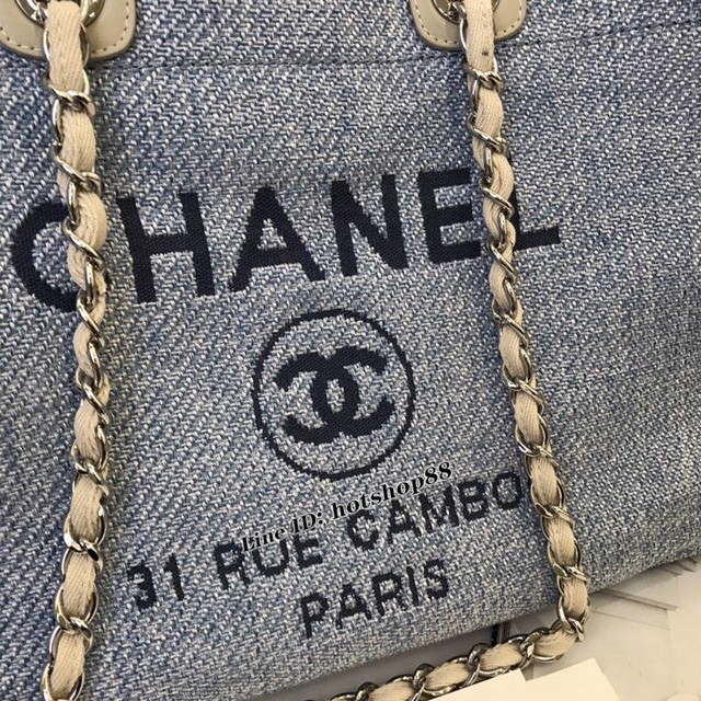 CHANEL女包 最新牛仔購物袋沙灘包 原單對版正品 經典新配色 對版刺繡LOGO 香奈兒手提袋 chanel單肩包 djc1596